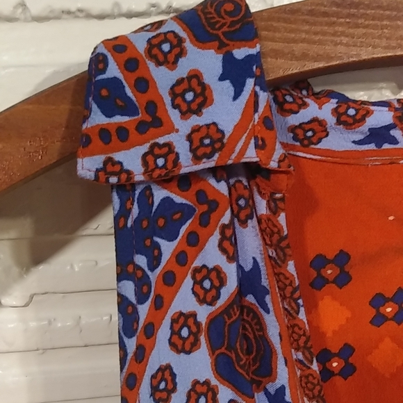 Free People orange and light blue collared top - Picture 3 of 7